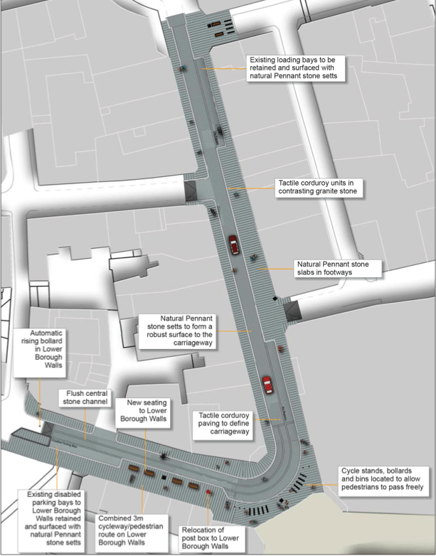Lower Borough Walls and Stall Street street plan