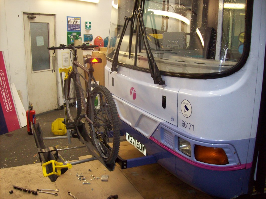 Cycle rack with one bike in place.