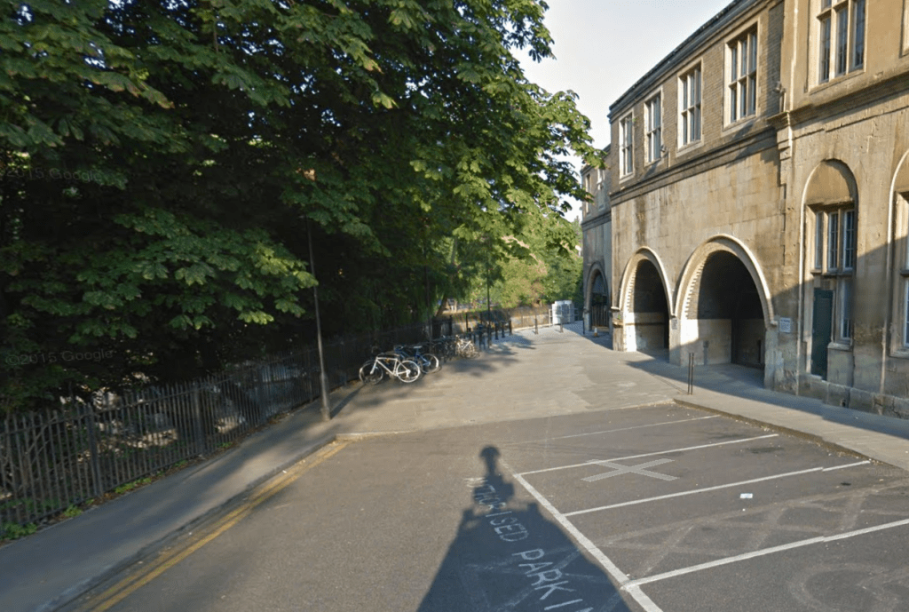 Where the suspended walkway would connect to the back of the railway station.