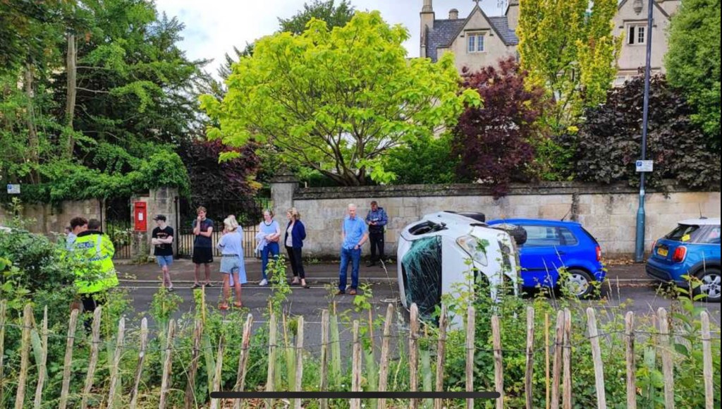 Car toppled over on Weston Park