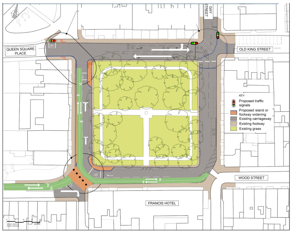 Walk Ride Bath's proposal for Queen Square